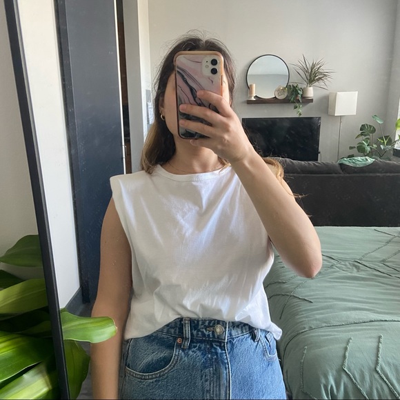 White Shoulder Pad High Neck Tshirt - Size 4 - Picture 1 of 3